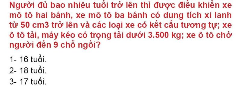 Nội dung câu hỏi thi bằng lái xe số 55