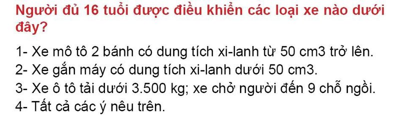 Nội dung câu hỏi thi bằng lái xe số 59