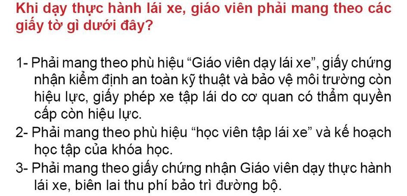 Nội dung câu hỏi thi bằng lái xe số 77