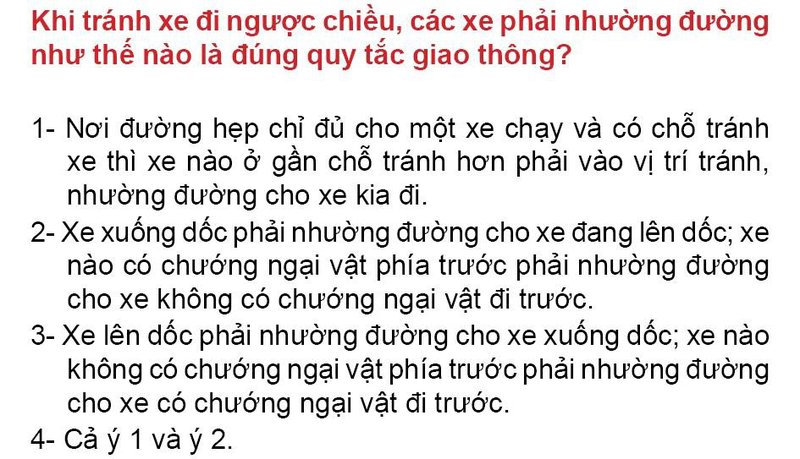 Nội dung câu hỏi thi bằng lái xe số 95