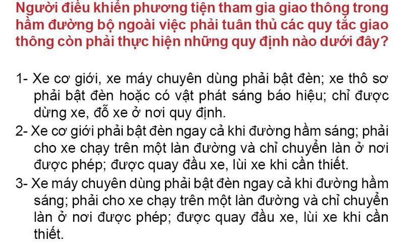 Nội dung câu hỏi thi bằng lái xe số 104