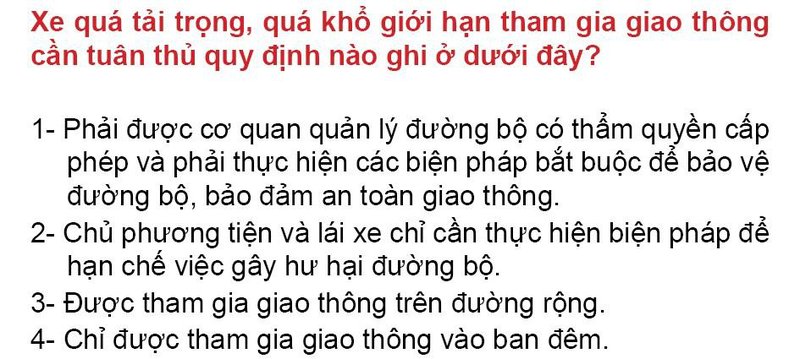 Nội dung câu hỏi thi bằng lái xe số 105