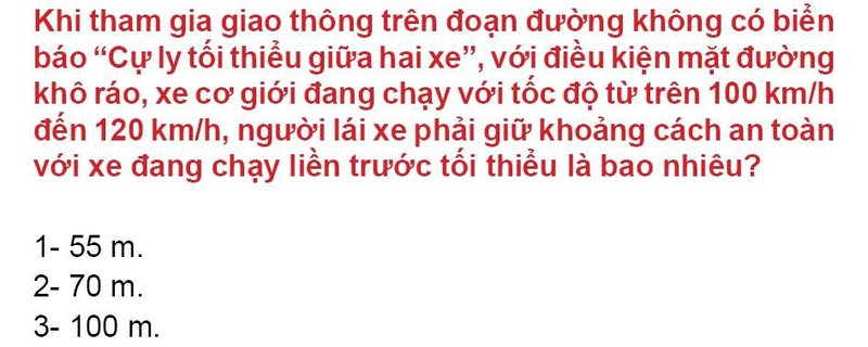Nội dung câu hỏi thi bằng lái xe số 139